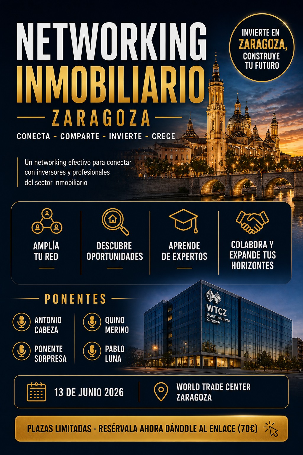 Cartell de Charlas y Networking Inmobiliario en Zaragoza