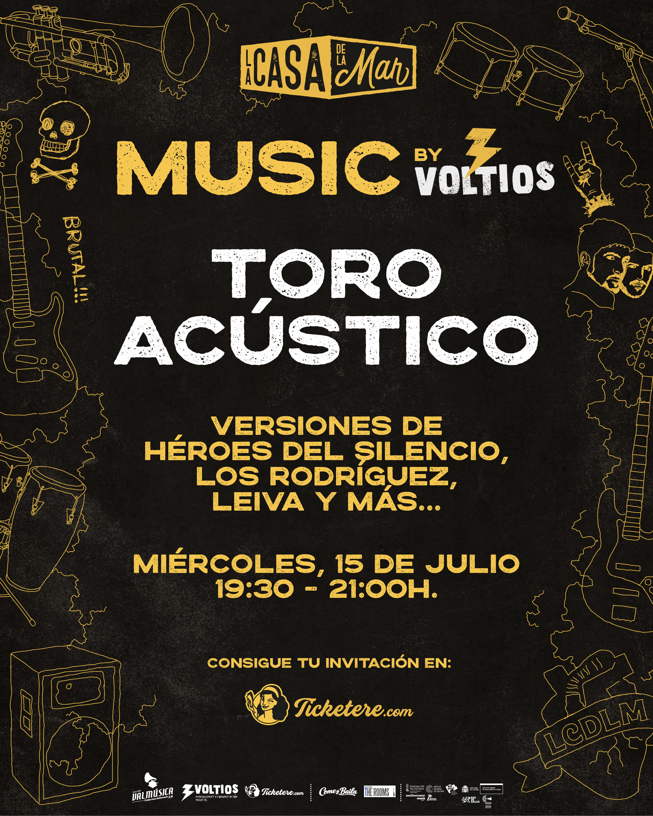 Cartell de TORO ACUSTICO: VERSIONES DE LOS RODRIGUEZ, LEIVA, HEROES DEL SILENCIO Y MAS.