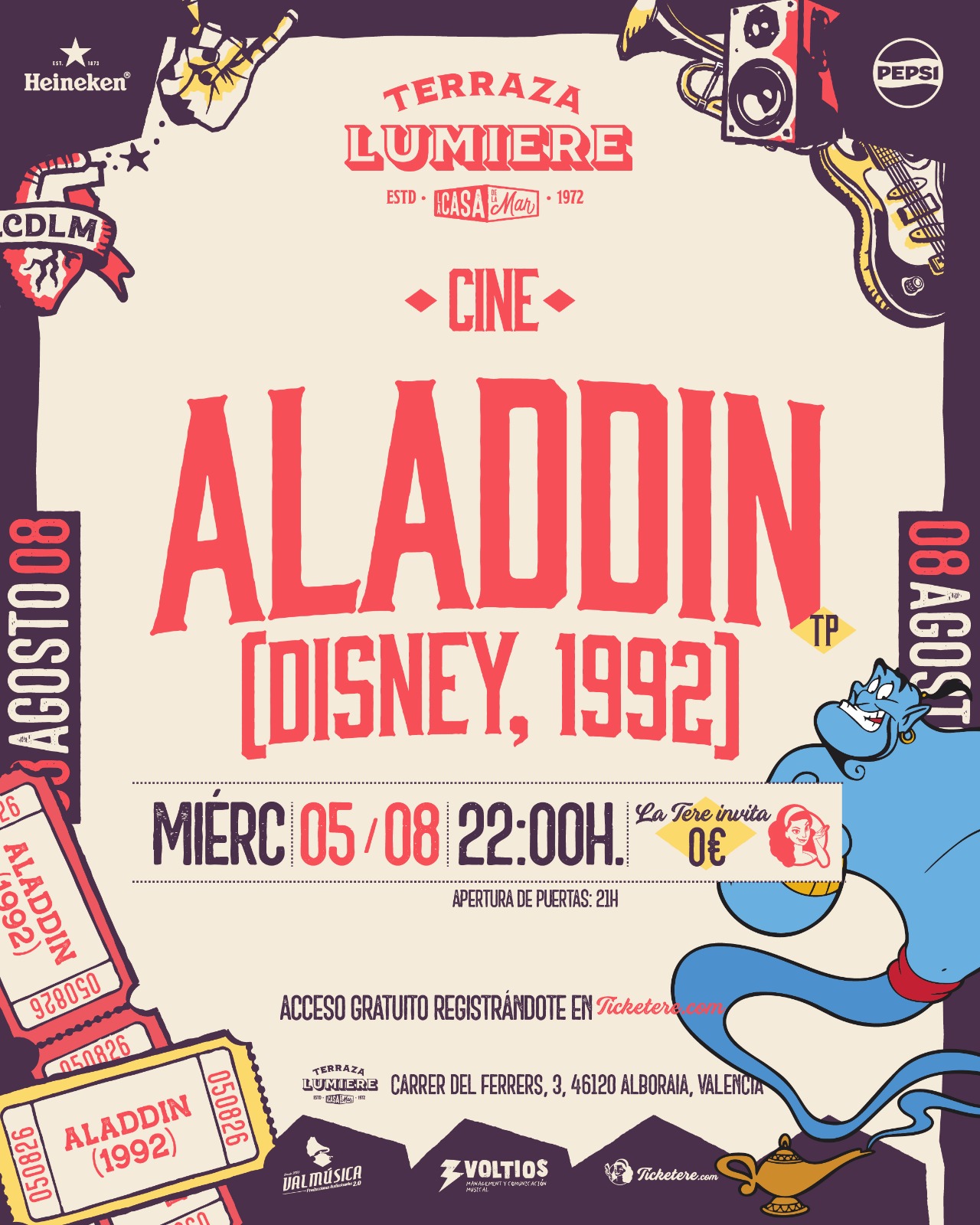 Cartel de ALADDIN en TERRAZA LUMIERE